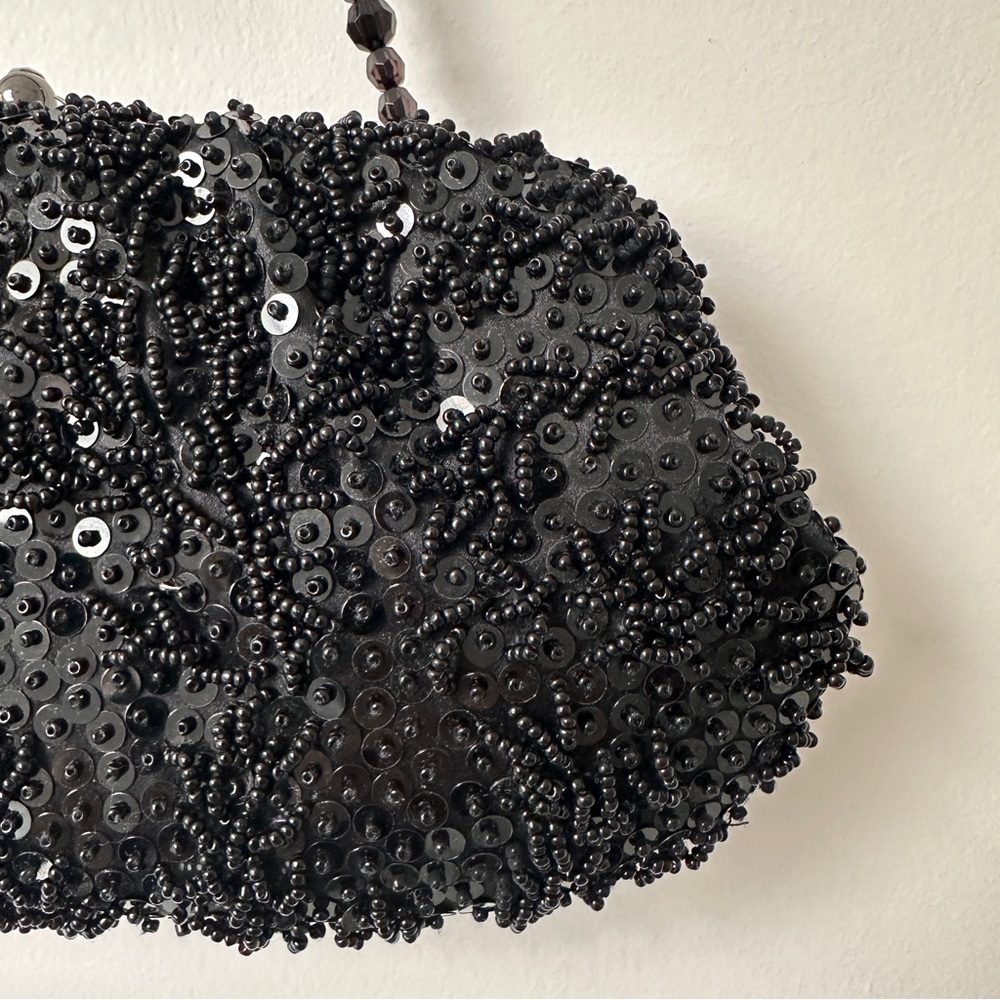 Vintage Elegant FRANCHI Black Beaded Sequin Cocktail Evening Bag Purse - Picture 2 of 16